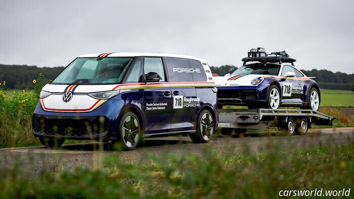 Единичный VW ID от Porsche. Buzz Rocks Rothmans Livery To Tow Matching 911 Dakar | Carscoops